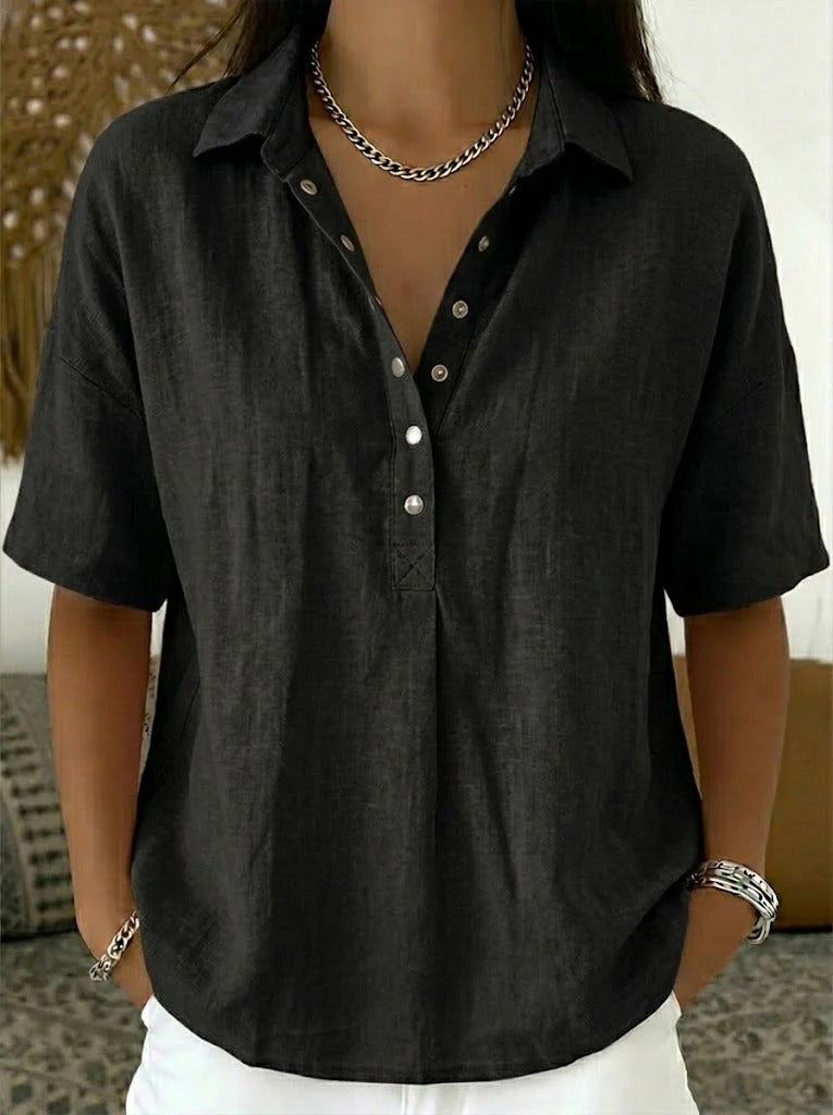 Women's Cotton And Line Collared Shirt