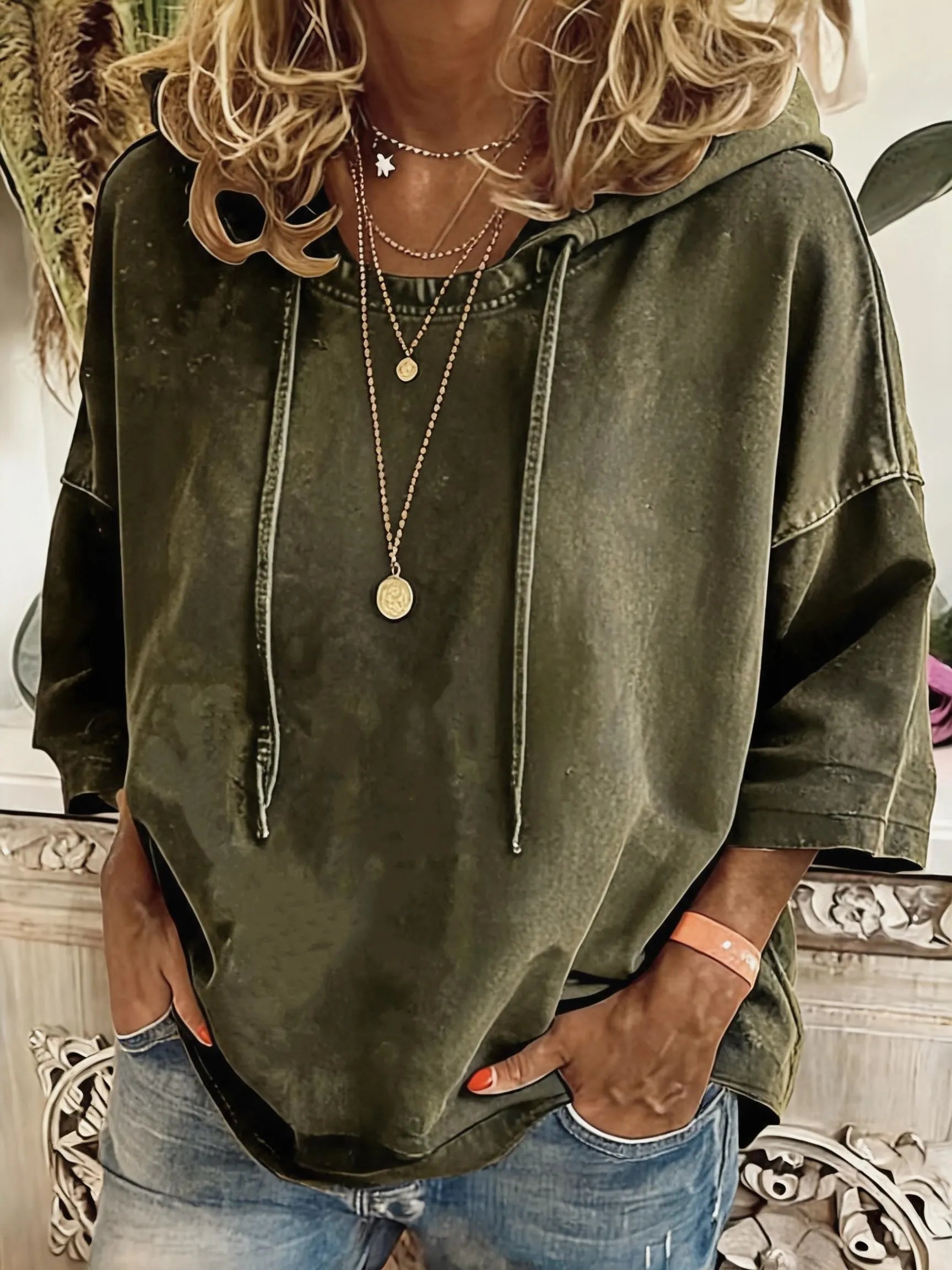 Women'S Vintage Distressed Washed Oversized Hoodie