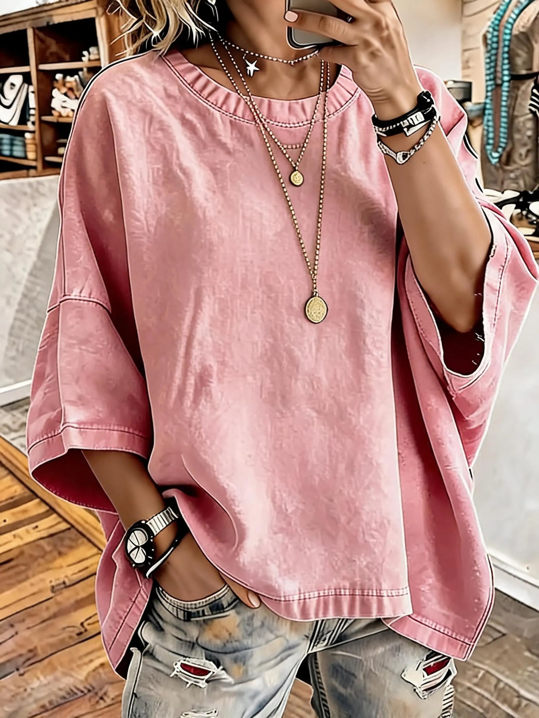 Women's Vintage Distressed Washed Oversized T-Shirt