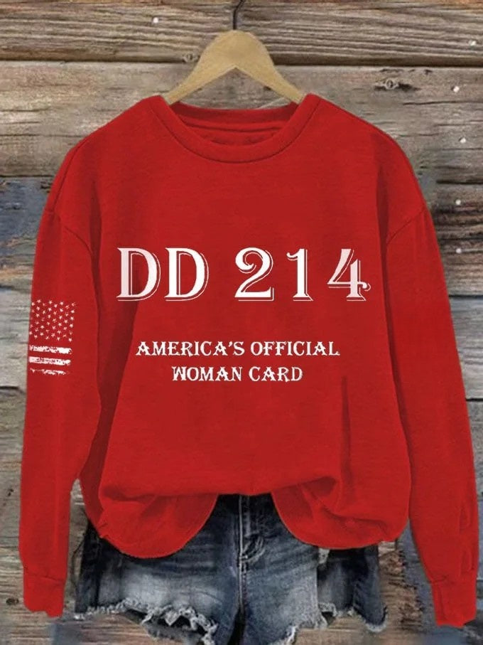 Women's DD214 America Official Man Card Print Crew Neck Sweatshirt