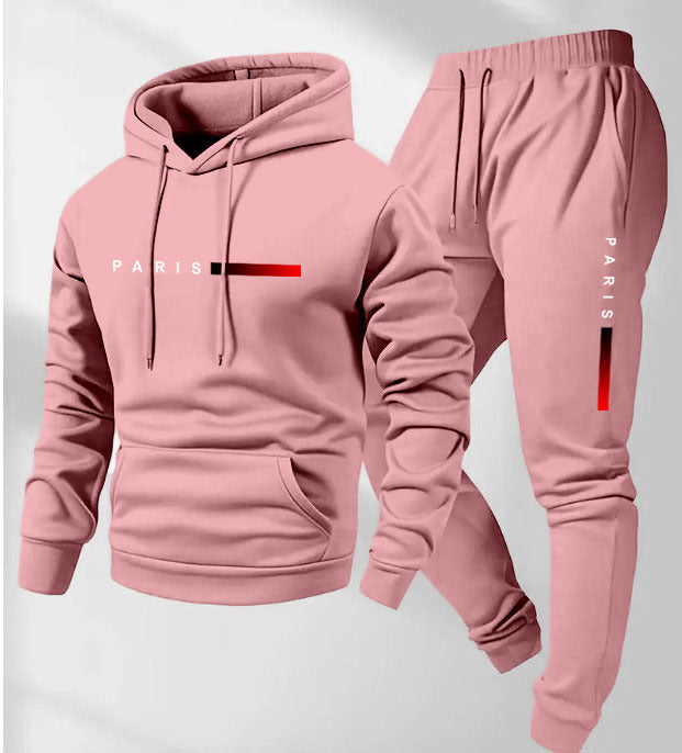 Men's Paris Letter Printed Hoodie and Drawstring Sweatpants Set Two-Piece Set