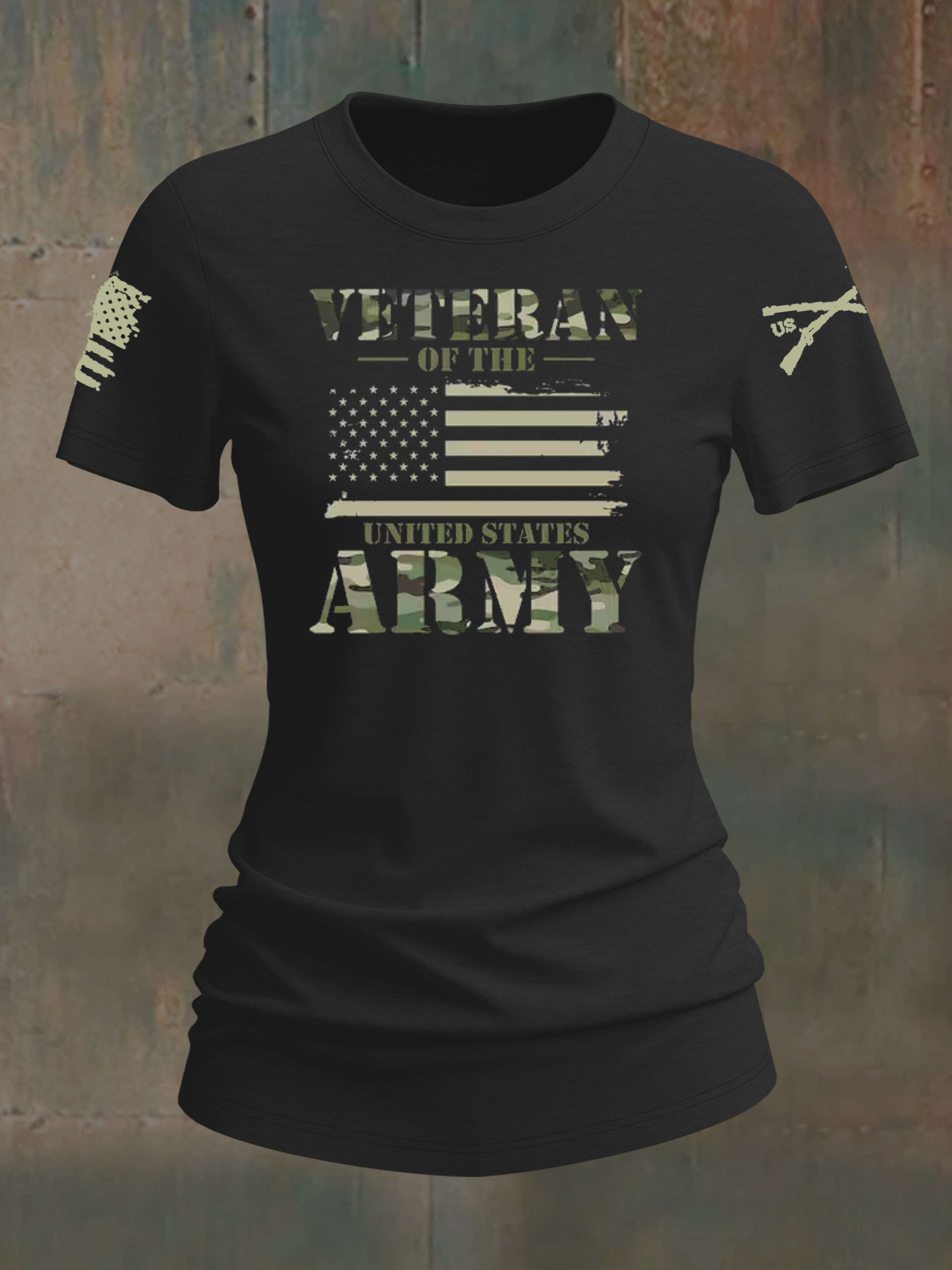 Women's Veteran  Of The US Army Pattern Round Neck T-Shirt