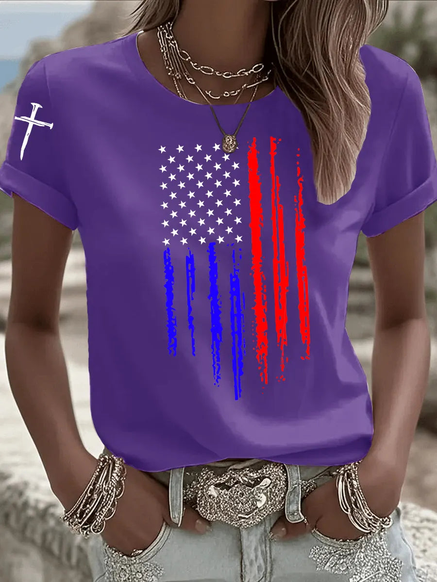 Faith Over Fear US Flag Printed T-Shirt
