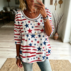 Women's Casual Cotton And Linen Pentagram Printed Top