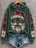 Vintage Green Buffalo Plaid Distressed Santa Christmas Hoodie
