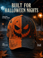Vintage Jack-O’-Lantern Halloween Baseball Cap – Orange & Black Washed Gothic Hat