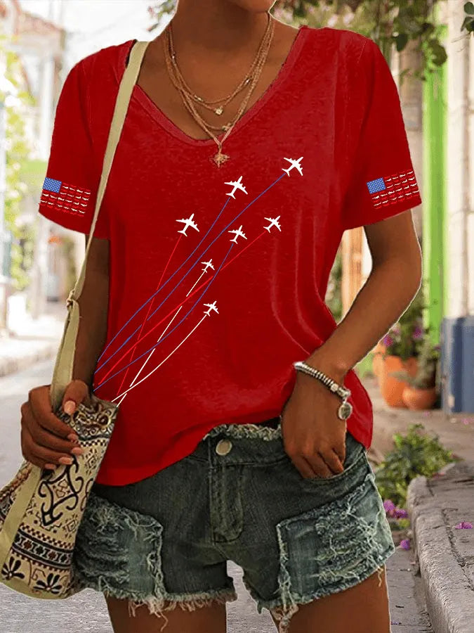 Women's American Flag USA Print Casual T-Shirt