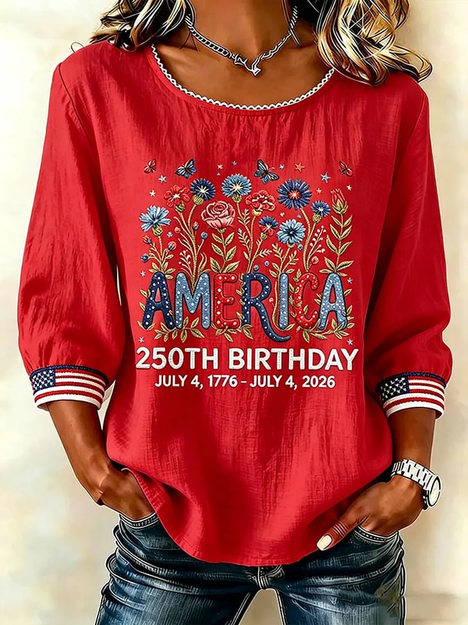 Women's 250 Years Of Freedom Flower Art Print  Top