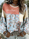Women's "Faith" Floral Print Crew Neck Long-Sleeve Shirt