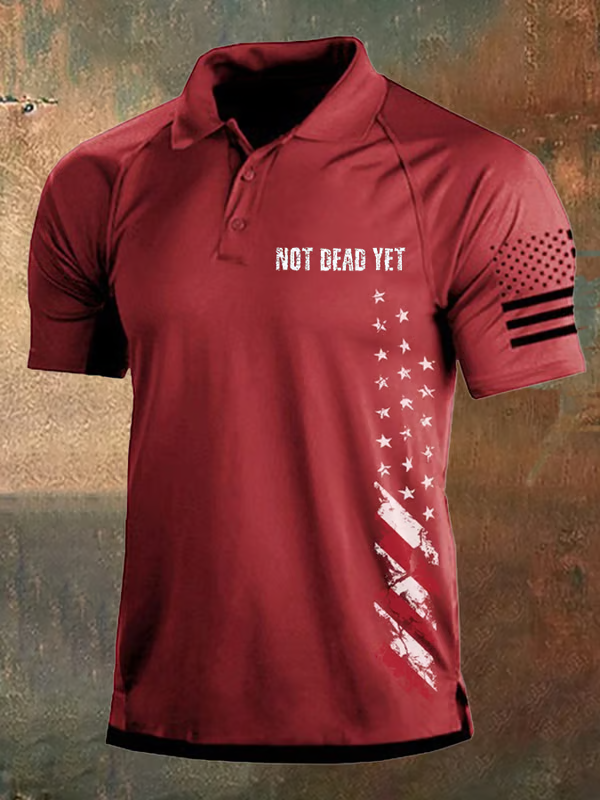 Men's Not Dead Yet Pattern  Printed Casual Polo Shirt