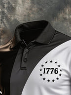 Men's Retro Patriotic Color-Block Short-Sleeve Polo Shirt
