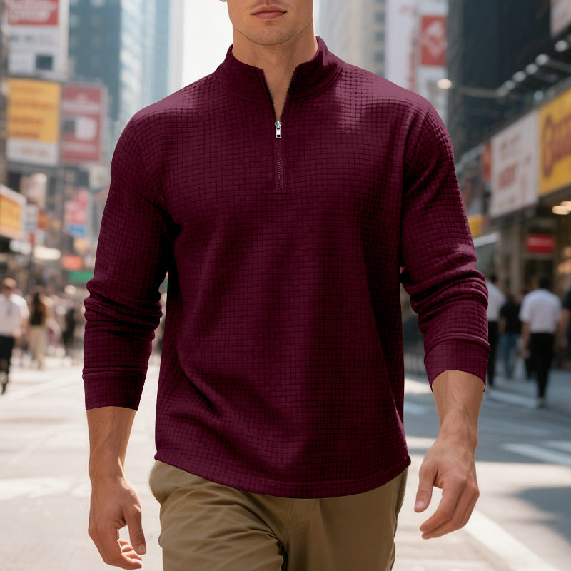 Men's Solid Color Waffle Weave Pullover Sweatshirt