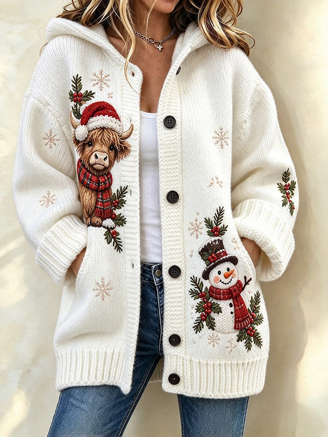 Women'S Christmas Highland Cow Print Casual Cardigan