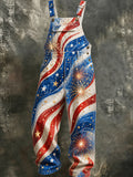 Women's Summer Fashion American Independence 250th Anniversary Themed Printed cowboy Overalls