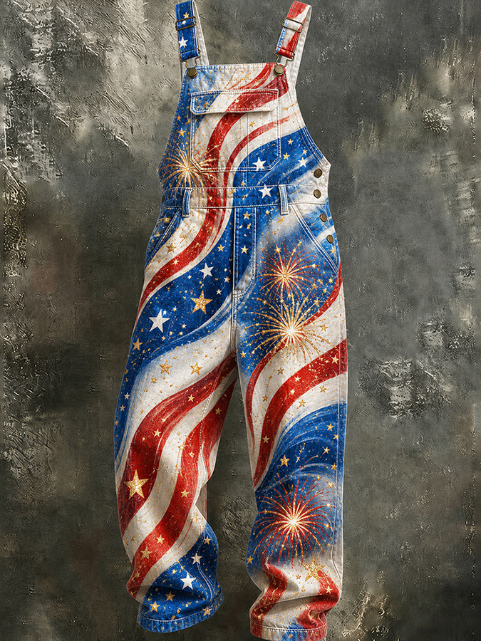 Women's Summer Fashion American Independence 250th Anniversary Themed Printed cowboy Overalls