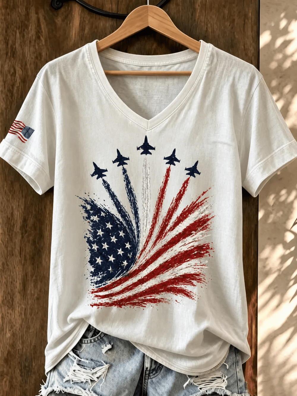 Women's Casual American 250th Anniversary Print V-Neck T-Shirt