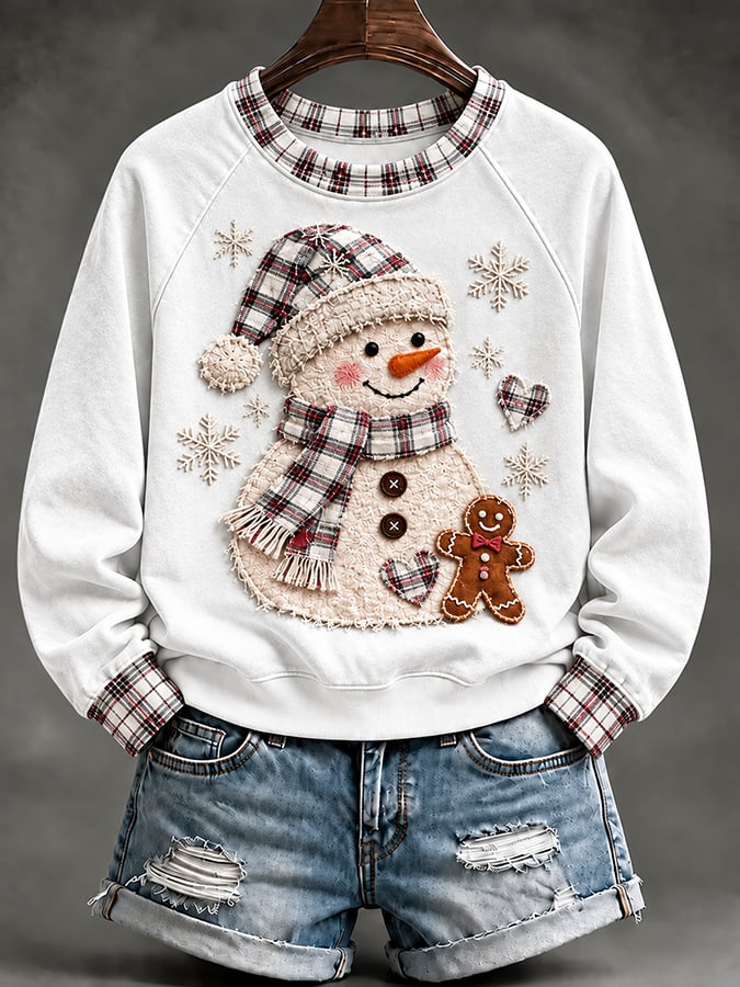 Damen-Sweatshirt mit rosa Schneemann-Weihnachtsmotiv