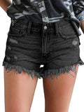 Denim Shorts With Slits And Tassels At The Hem