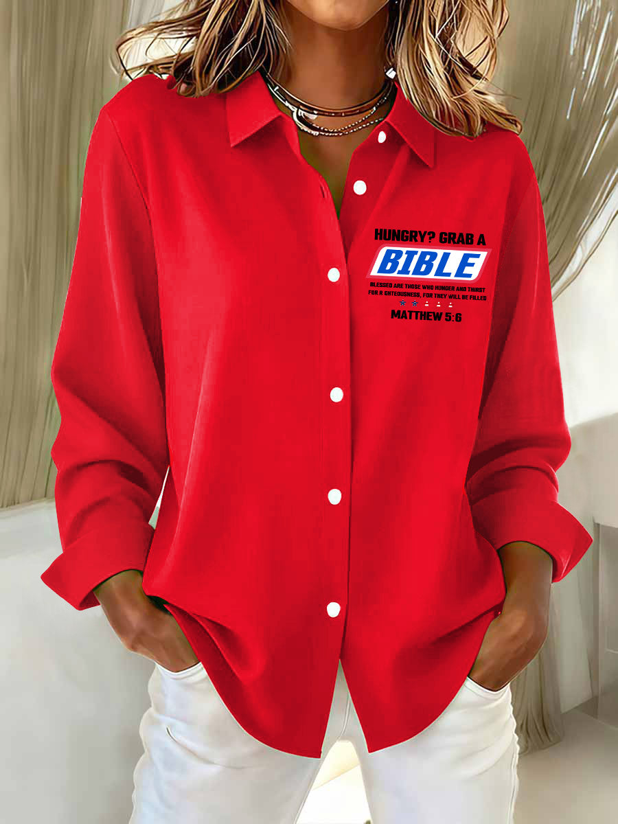 Women's Grab A Bible Printed Casual Long Sleeve Shirt