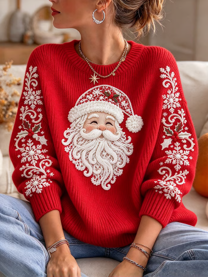 Women'S Christmas Print Crew Neck Long-Sleeve Sweatshirt