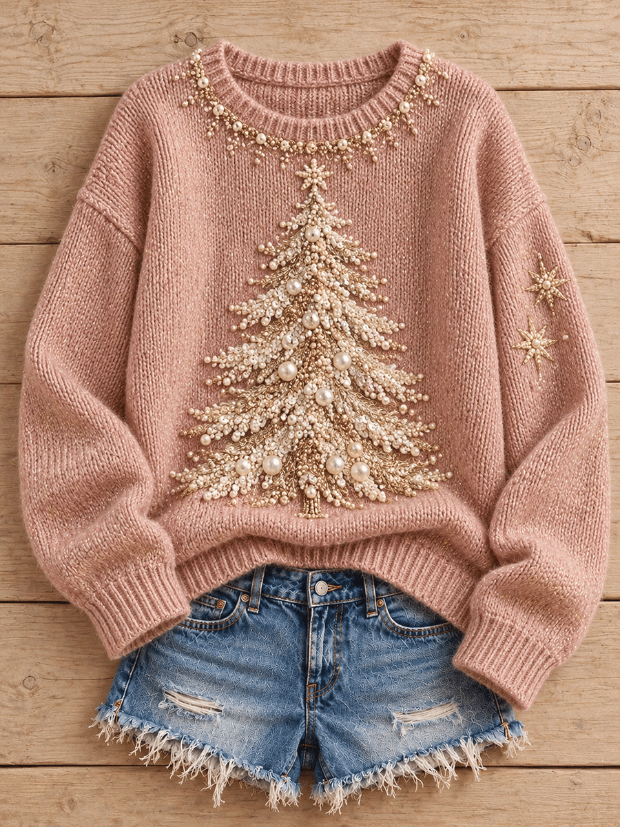 Women's Merry Christmas Tree Art Print Sweatshirt