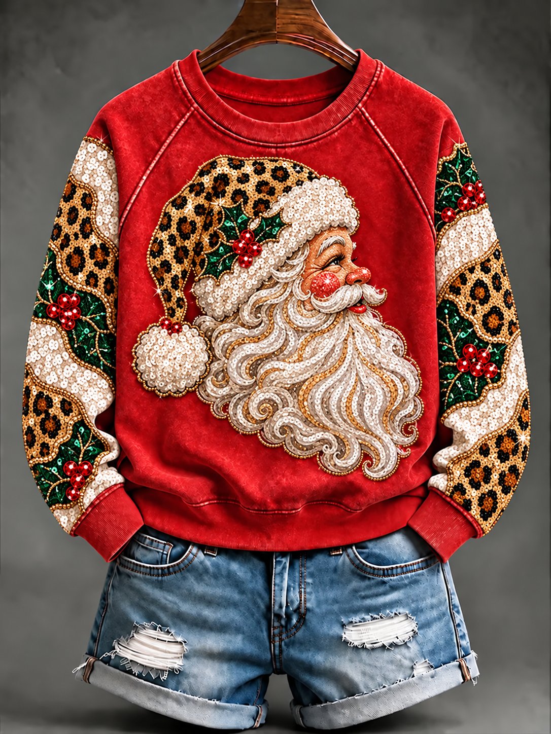 Bequemes Damen-Weihnachts-Sweatshirt mit Raglanärmeln und Rundhalsausschnitt