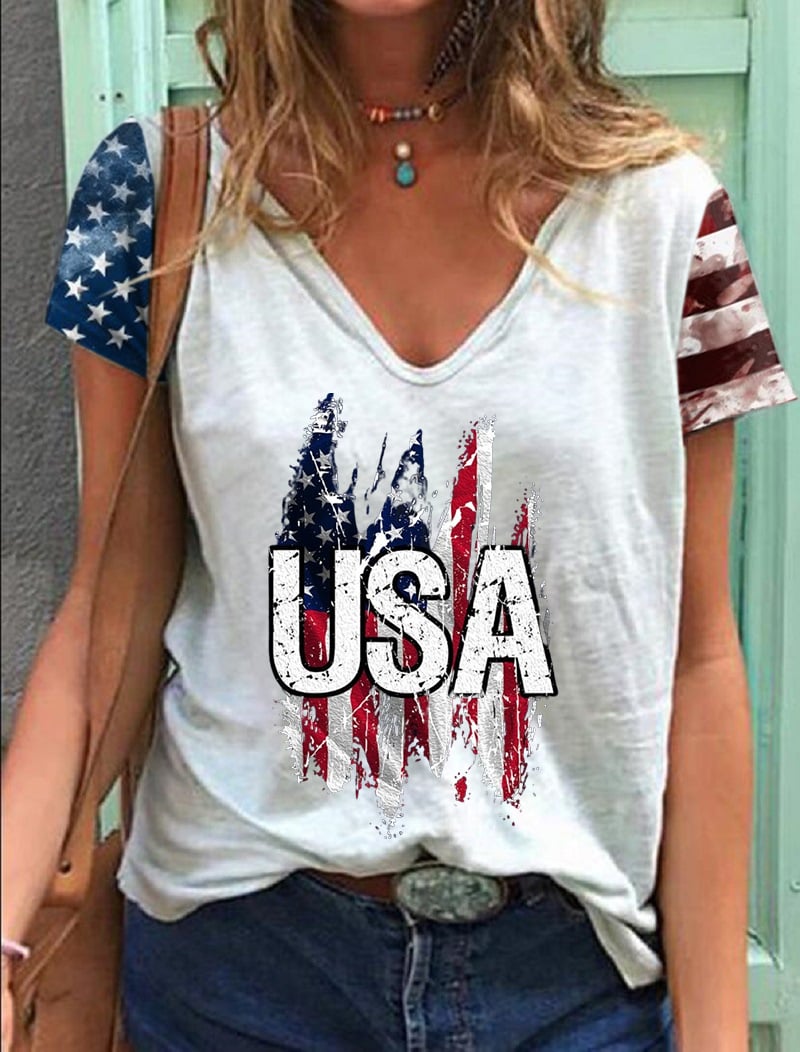 Women's Flag Print Casual T-Shirt
