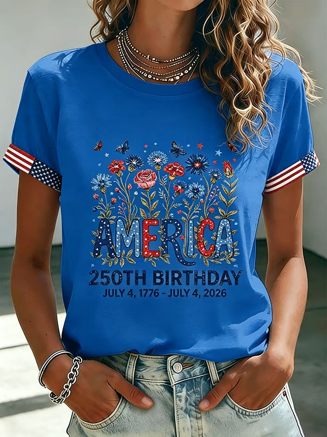 Women's 250 Years Of Freedom Flower Art Print T-shirt