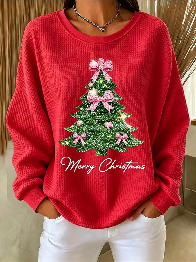 Women'S Christmas Printed Waffle Sweatshirt