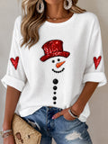 Damen-Waffelstrickoberteil mit Weihnachtsschneemann-Print