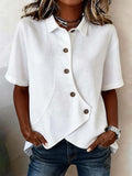 Women's Short-Sleeve Button-Down Cotton-Linen Shirt