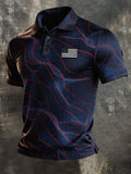 Men's Retro Patriotic Color-Block Short-Sleeve Polo Shirt