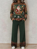 Women's Casual Waffle-Knit Printed Top and Pants Set