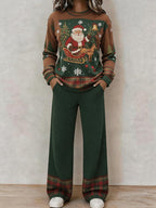 Women's Casual Waffle-Knit Printed Top and Pants Set