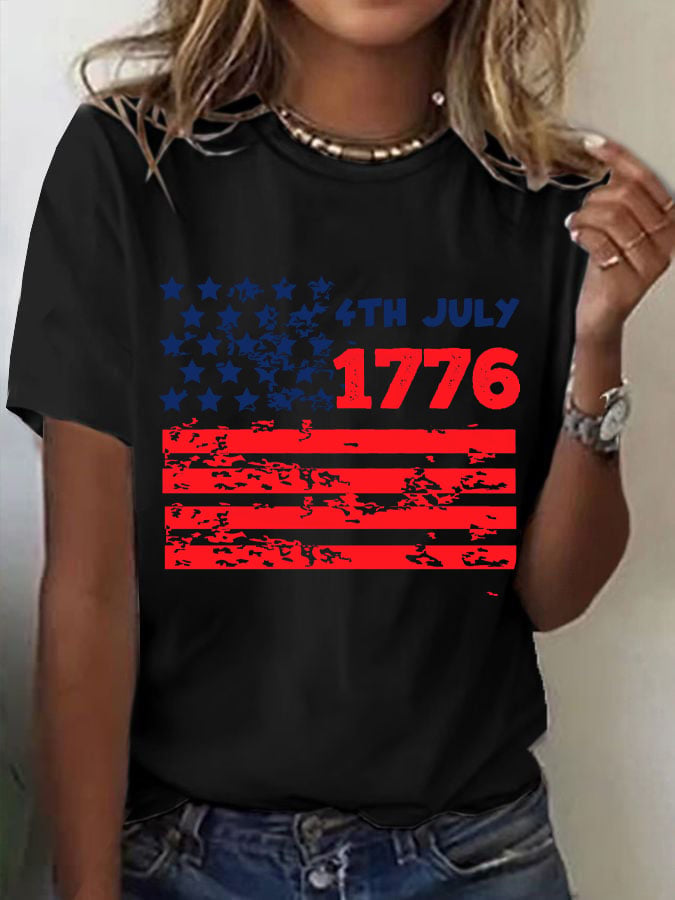 Women's Independence Day Print Round Neck T-shirt