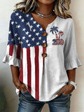 Women's American Flag Floral Print Casual Top