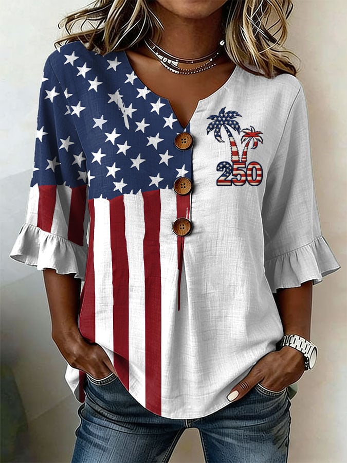 Women's American Flag Floral Print Casual Top