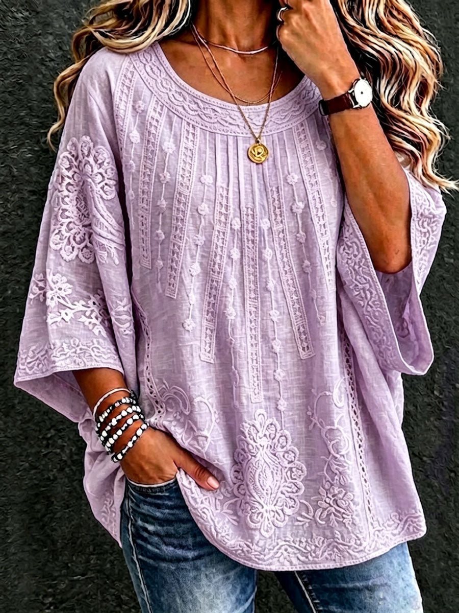 Women's Cotton And Linen Floral Casual Vacation Top