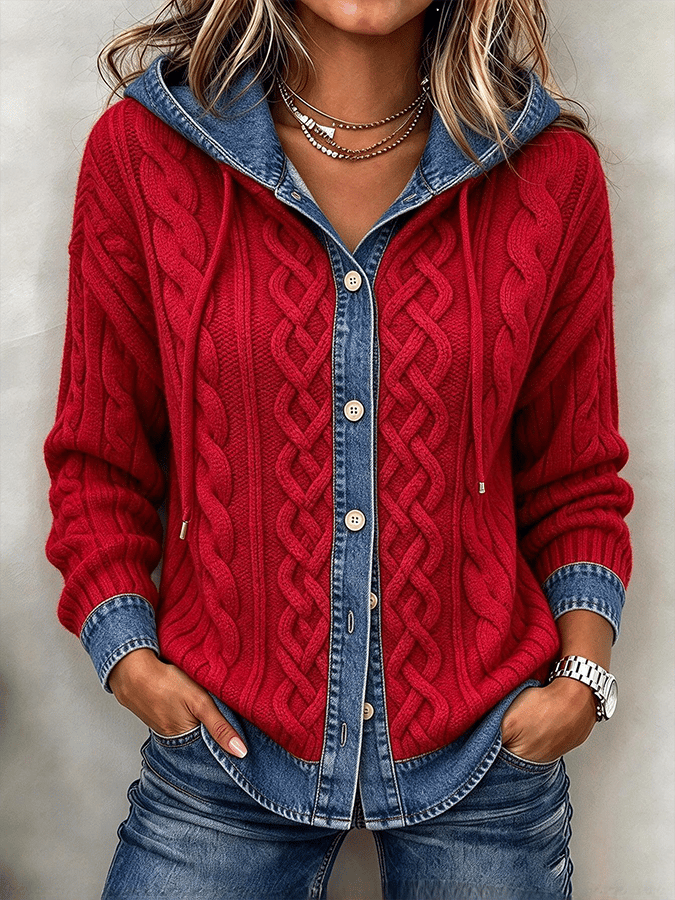 Women’S Casual Color-Block Patchwork Cardigan