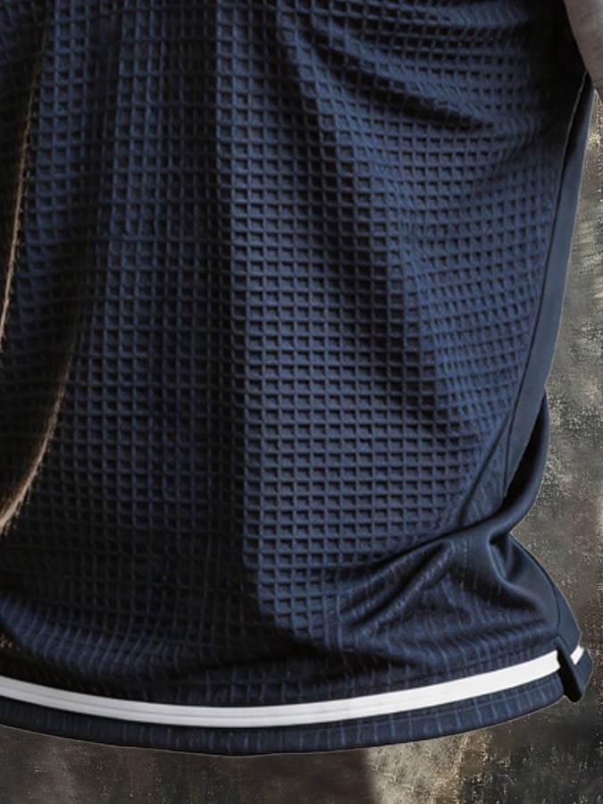 Men's Retro Waffle-Knit Panelled Short-Sleeve Henley T-Shirt