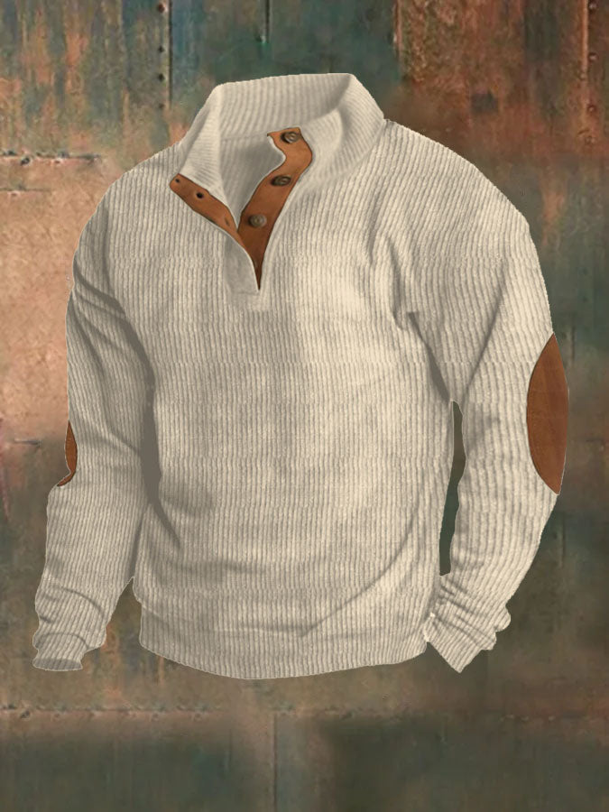 Men's Vintage Corduroy Button  Plush Sweatshirt