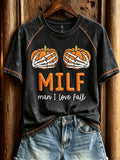 Women's MILF Man I Love Fall Pumpkins Skeleton Print short sleeve T-shirt