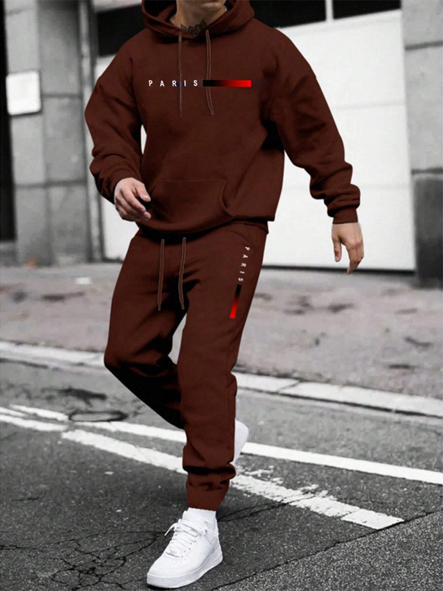 Men's Paris Letter Printed Hoodie and Drawstring Sweatpants Set Two-Piece Set