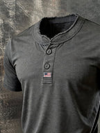 Men's Vintage Patriotic Short-Sleeve Henley T-Shirt