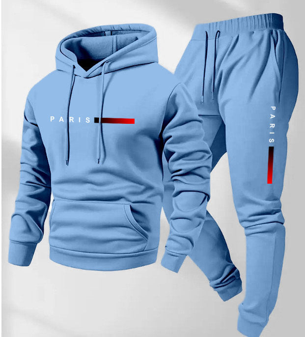 Men's Paris Letter Printed Hoodie and Drawstring Sweatpants Set Two-Piece Set