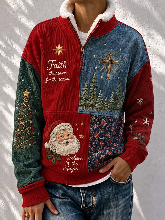 Damen-Top im Vintage-Stil mit Weihnachtsmotiven und Glaubensbezug