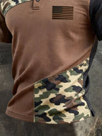 Men's Retro Patriotic Color-Block Short-Sleeve Polo Shirt
