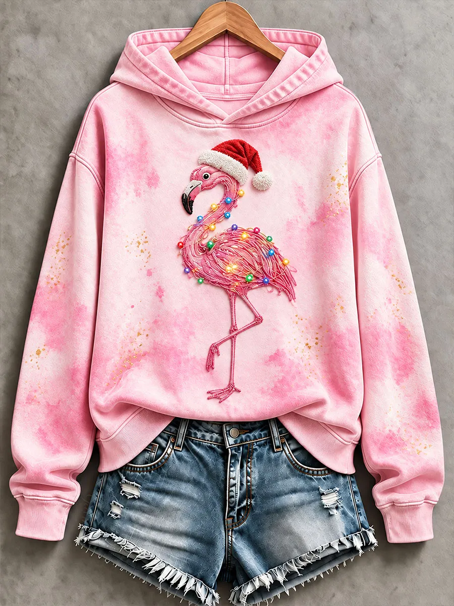 Women'S Christmas Flamingo Print Regular Sweatshirt