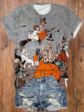 Women's Vintage Witches Pumpkins & Bats Print T-Shirt