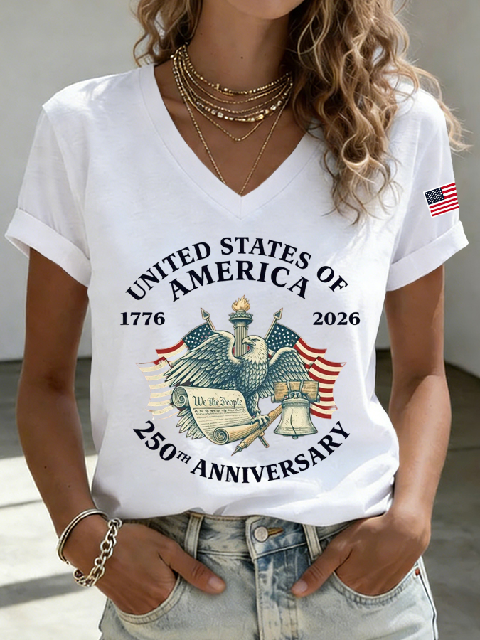 Women'S America Flag Print Printed T-Shirt